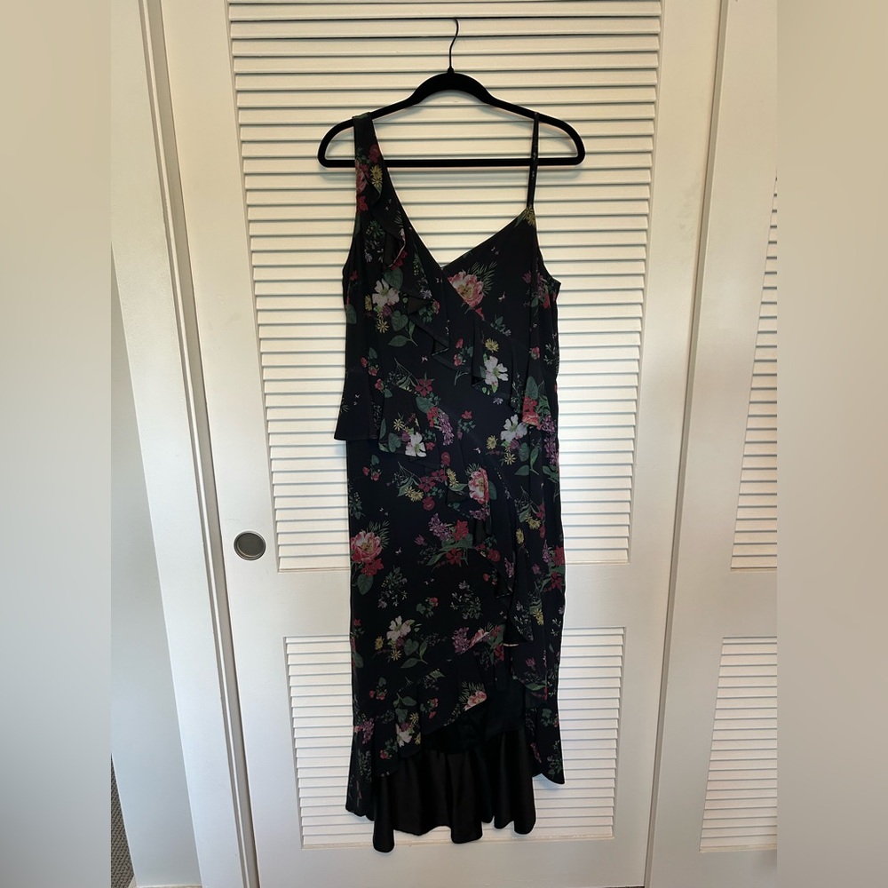 AMUR Asymmetrical Black Floral Dress